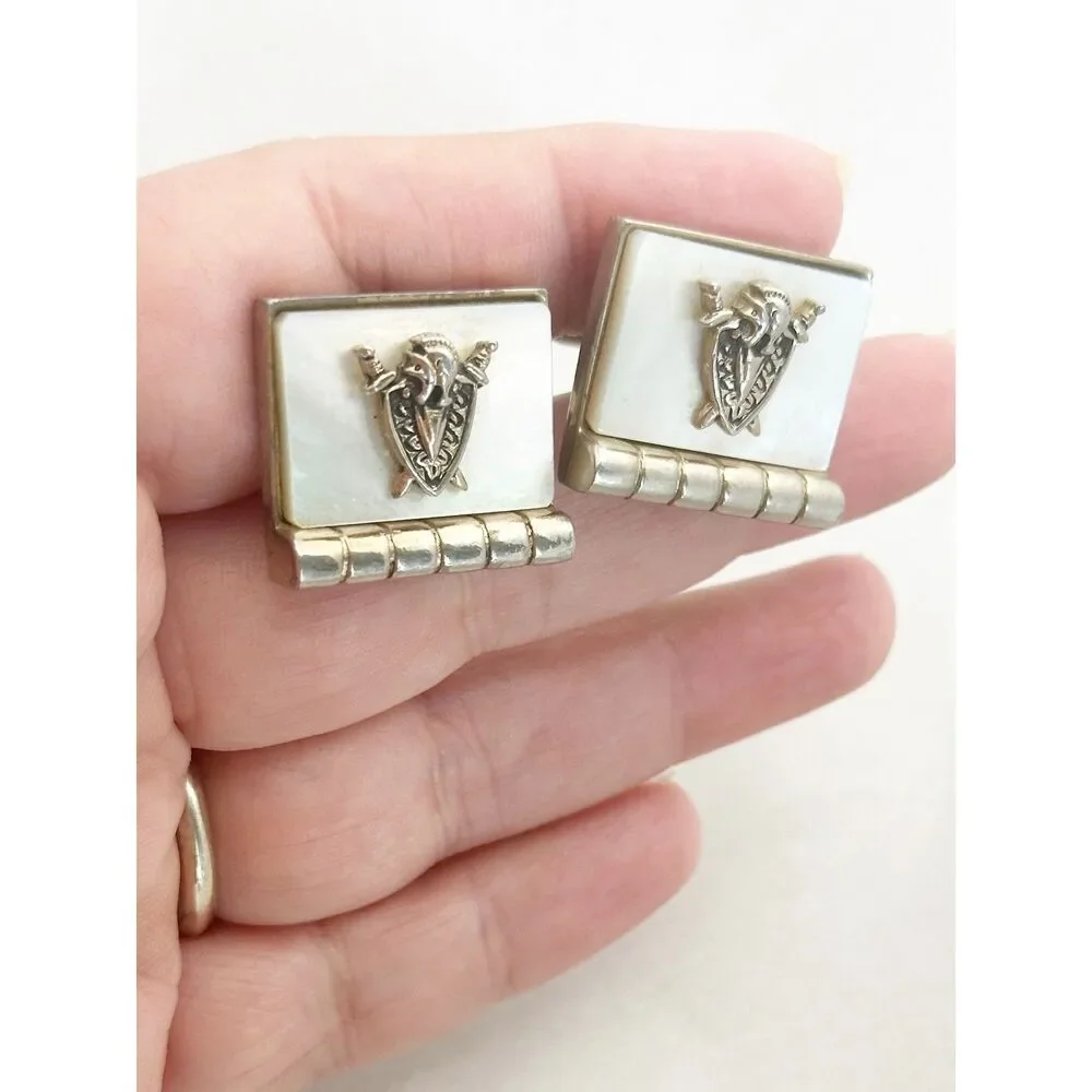 Vintage Coat of Arms Knight Cufflinks Mother of Pearl